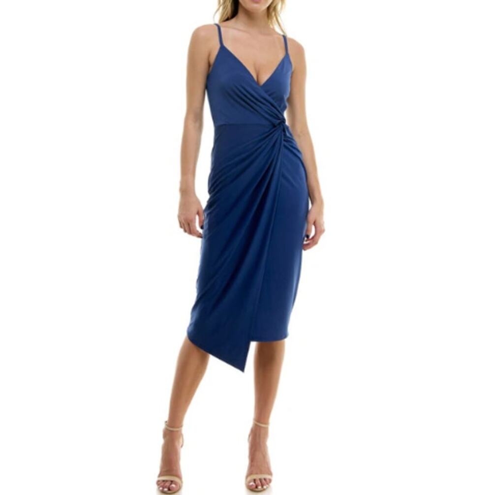 New ~ SOCIALITE ~ Women's Blue Sleeveless Surplice Neck Knot Wrap Dress Size XS